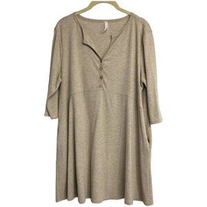 Native People ribbed Oatmeal beige half sleeve henley buttoned tunic OS